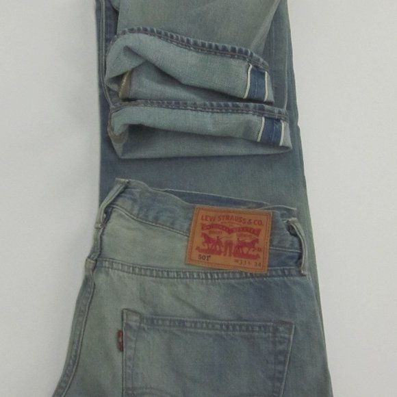 LEVI'S MEN'S 501 100% COTTON LEMONY SELVEDGE DENIM LIGHT BLUE JEANS W33 L34